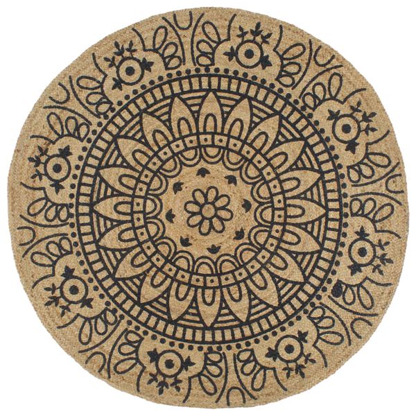 vidaXL Tapis fait &agrave; la main Jute avec imprim&eacute; bleu fonc&eacute; 90 cm