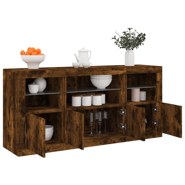 vidaXL Buffet avec lumi&egrave;res LED ch&ecirc;ne fum&eacute; 142,5x37x67 cm