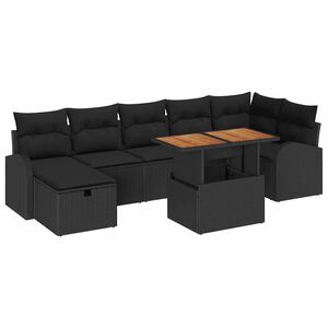 vidaXL Ensemble de canap&eacute; de jardin avec coussin 8 pcs Noir polyrotin