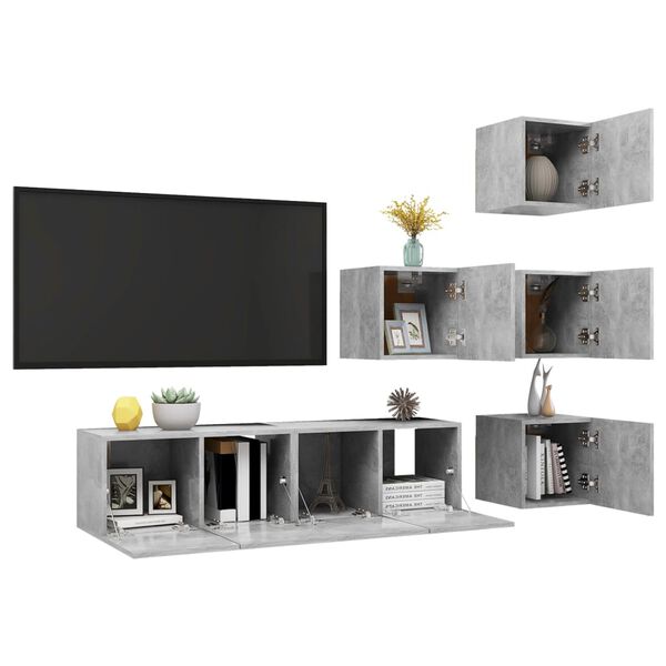 vidaXL Ensemble de meubles TV 6 pcs Gris b&eacute;ton Bois d'ing&eacute;nierie