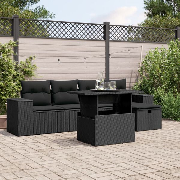 vidaXL Salon de jardin 6 pcs avec coussins noir r&eacute;sine tress&eacute;e