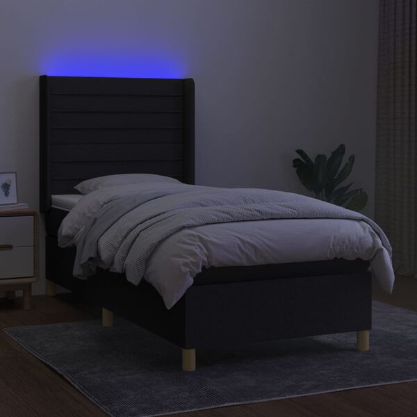vidaXL Sommier &agrave; lattes de lit matelas et LED Noir 90x200 cm Tissu
