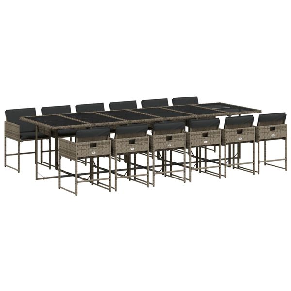 vidaXL Ensemble &agrave; manger de jardin coussins 13 pcs gris r&eacute;sine tress&eacute;e