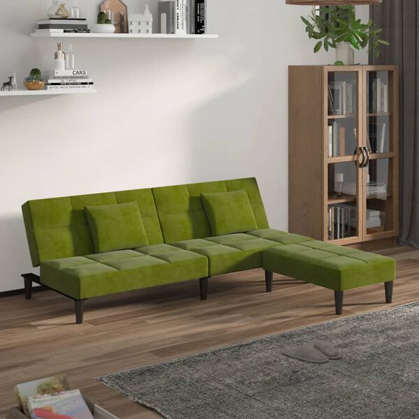 vidaXL Canap&eacute;-lit 2 places et deux oreillers et repose-pied Vert clair