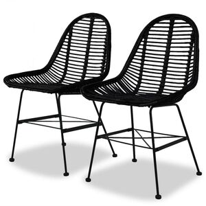 vidaXL Chaises &agrave; manger lot de 2 noir rotin naturel