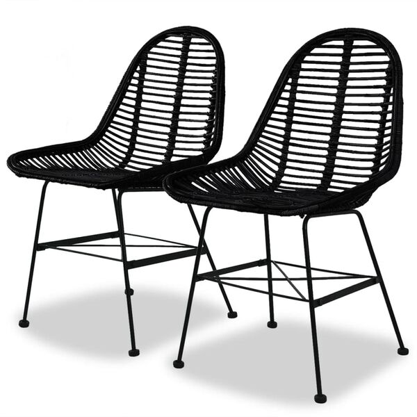 vidaXL Chaises &agrave; manger lot de 2 noir rotin naturel