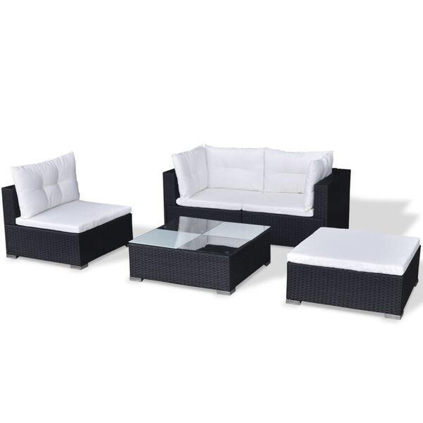 vidaXL Salon de jardin 5 pcs avec coussins Résine tressée Noir