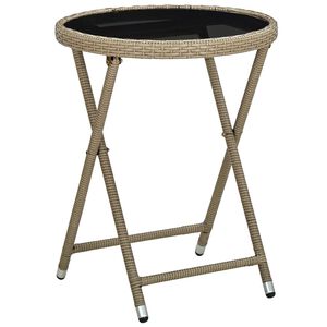 vidaXL Table &agrave; th&eacute; Beige 60 cm R&eacute;sine tress&eacute;e et verre tremp&eacute;