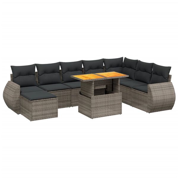 vidaXL Salon de jardin 9 pcs avec coussins gris r&eacute;sine tress&eacute;e