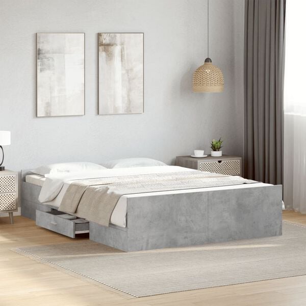 vidaXL Cadre de lit avec tiroirs sans matelas gris b&eacute;ton 120x200 cm