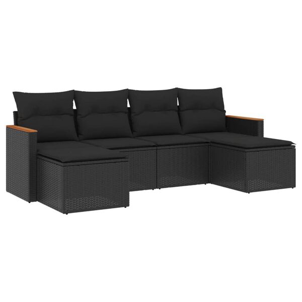 vidaXL Salon de jardin 6 pcs avec coussins noir r&eacute;sine tress&eacute;e