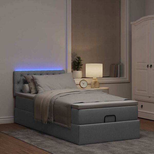 vidaXL Lit ottoman avec matelas et LED Gris clair 80x200cm tissu