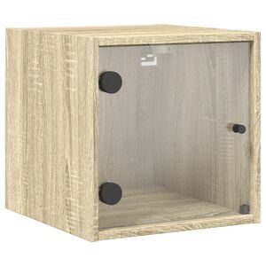vidaXL Table de chevet avec porte en verre ch&ecirc;ne sonoma 35x37x35 cm