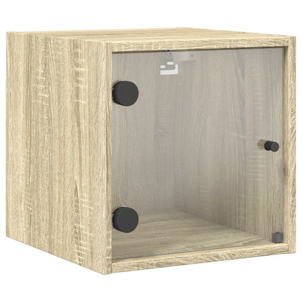 vidaXL Table de chevet avec porte en verre ch&ecirc;ne sonoma 35x37x35 cm