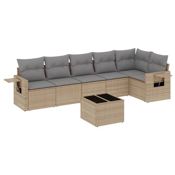 vidaXL Salon de jardin avec coussins 7 pcs beige r&eacute;sine tress&eacute;e