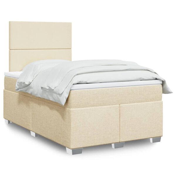 vidaXL Sommier &agrave; lattes de lit avec matelas Cr&egrave;me 120x200 cm Tissu