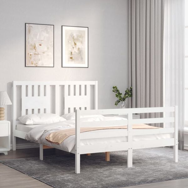 vidaXL Cadre de lit sans matelas blanc bois massif
