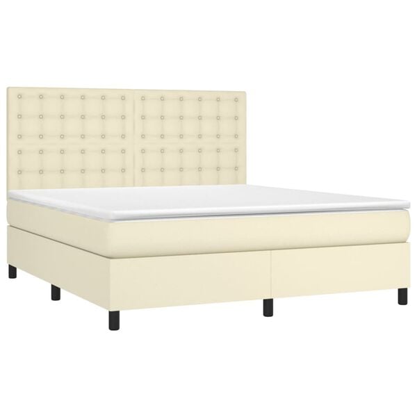 vidaXL Sommier &agrave; lattes de lit avec matelas et LED Cr&egrave;me 180x200 cm