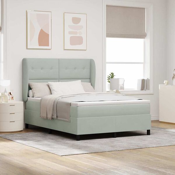 vidaXL Lit &agrave; ressorts avec matelas Gris clair 190 x 140 cm Polyester