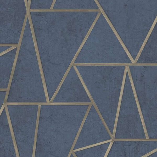 DUTCH WALLCOVERINGS Papier peint Triangles Bleu p&eacute;trole et dor&eacute;