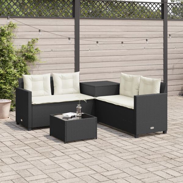 vidaXL Canap&eacute; de jardin avec table et coussins en forme de L noir