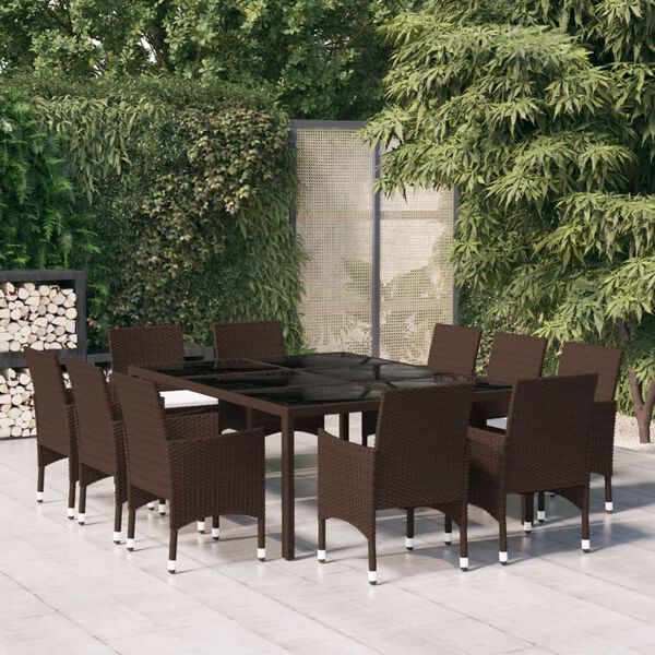 vidaXL Ensemble &agrave; Manger de jardin 11pcs poly rotin et bois solide
