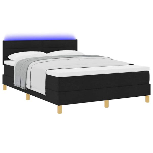 vidaXL Lit &agrave; ressort LED avec matelas avec LED Noir 140 x 190 cm tissu