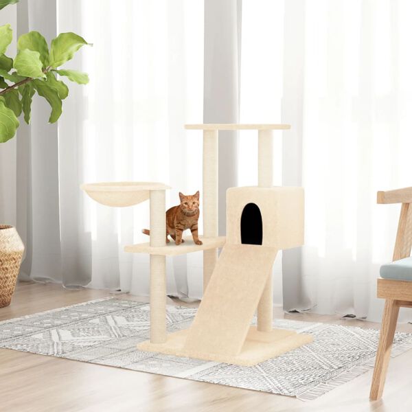 vidaXL Arbre &agrave; chat avec griffoirs en sisal Cr&egrave;me 82 cm