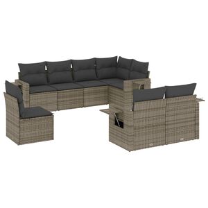 vidaXL Salon de jardin 8 pcs avec coussins gris r&eacute;sine tress&eacute;e