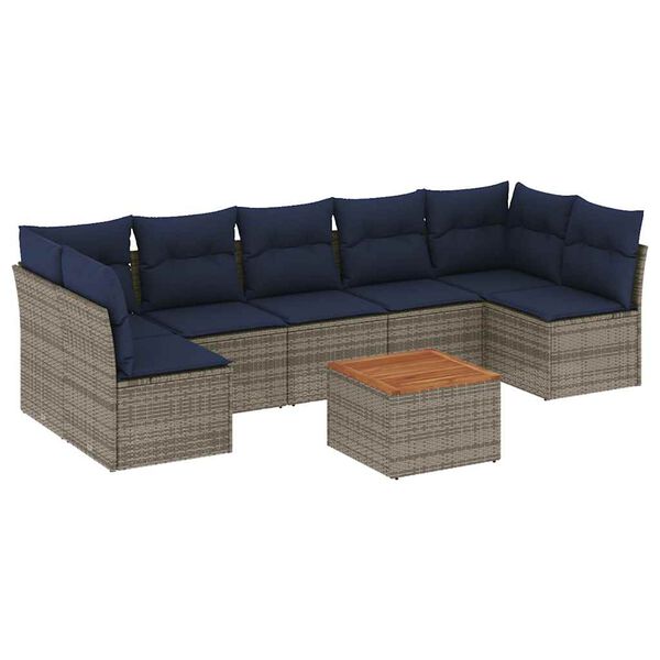vidaXL Salon de jardin 8 pcs avec coussins gris r&eacute;sine tress&eacute;e
