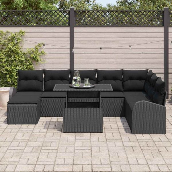 vidaXL Ensemble de canapé de jardin avec coussin 9 pcs Noir