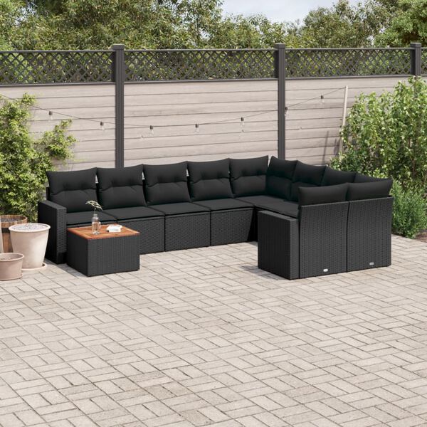 vidaXL Salon de jardin 10 pcs avec coussins noir r&eacute;sine tress&eacute;e