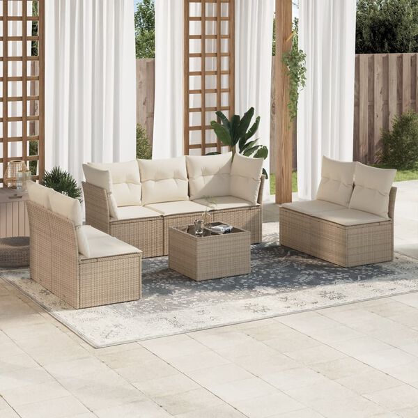 vidaXL Salon de jardin avec coussins 8 pcs beige r&eacute;sine tress&eacute;e