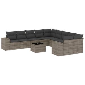 vidaXL Salon de jardin 11 pcs avec coussins gris r&eacute;sine tress&eacute;e