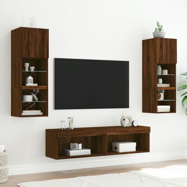 vidaXL Meubles TV avec lumi&egrave;res LED 2 pcs ch&ecirc;ne marron 60x30x30 cm
