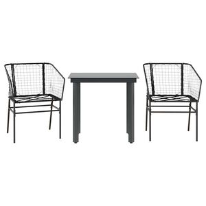 vidaXL Ensemble &agrave; manger de jardin 3 pcs noir r&eacute;sine tress&eacute;e verre