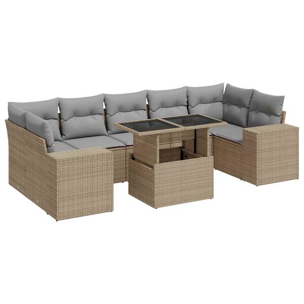 vidaXL Salon de jardin avec coussins 8 pcs beige r&eacute;sine tress&eacute;e