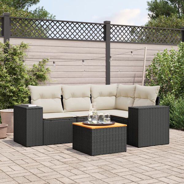 vidaXL Salon de jardin 5 pcs avec coussins noir r&eacute;sine tress&eacute;e