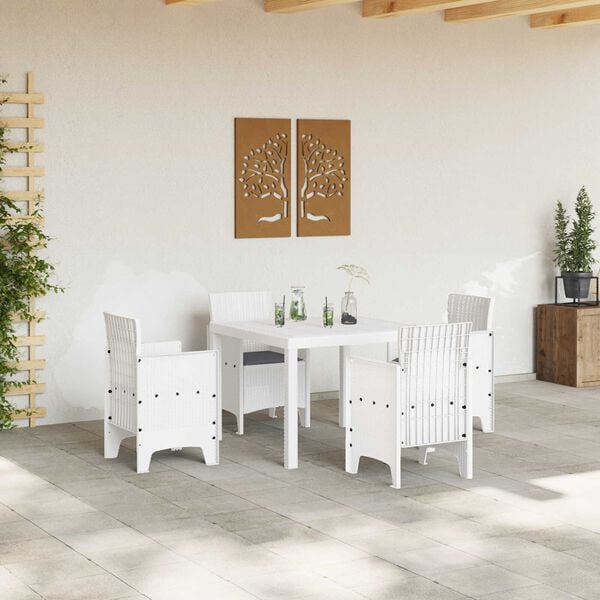 vidaXL Ensemble de salle &agrave; manger pour jardin 5 pcs Blanc Rattan Polt