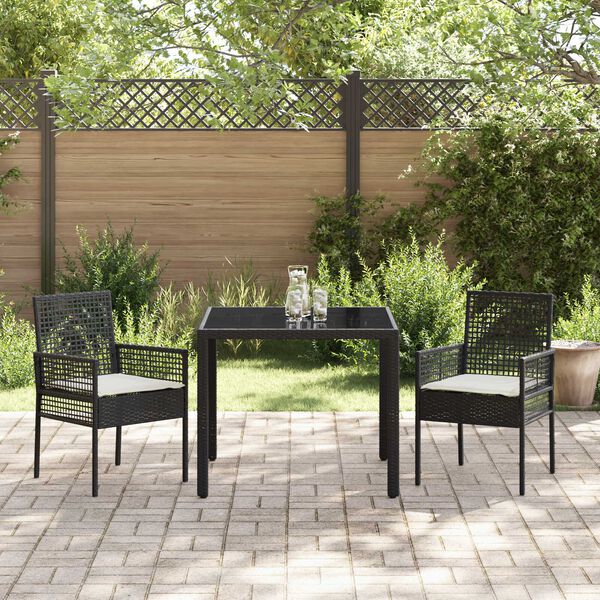 vidaXL Ensemble de salle &agrave; manger pour jardin 3 pcs Noir polyrotin