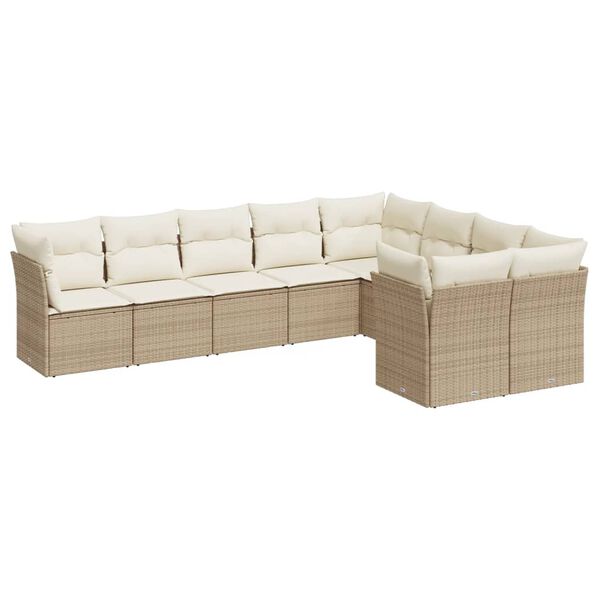 vidaXL Salon de jardin avec coussins 9 pcs beige r&eacute;sine tress&eacute;e