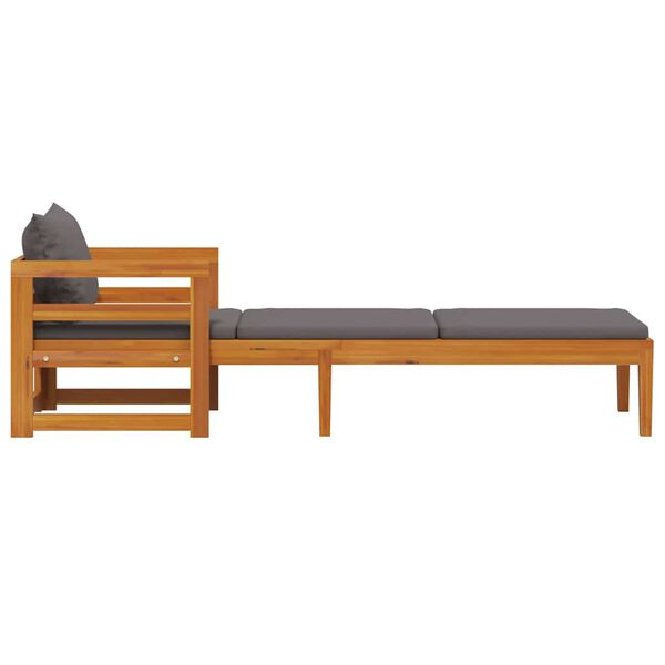 vidaXL Chaise longue avec coussins gris foncé Bois d'acacia solide