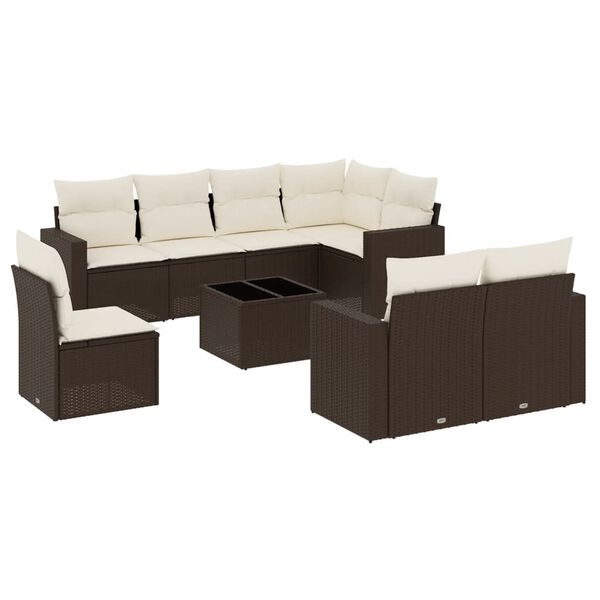 vidaXL Salon de jardin avec coussins 9 pcs marron r&eacute;sine tress&eacute;e