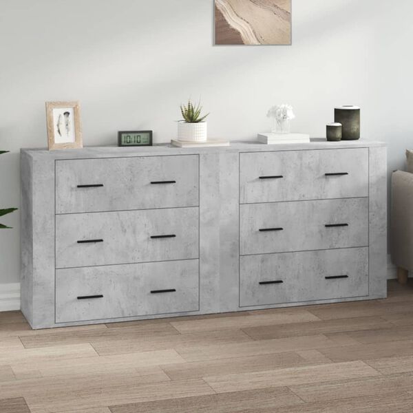 vidaXL Buffets 2 pcs gris b&eacute;ton bois d'ing&eacute;nierie