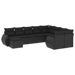 vidaXL Salon de jardin 10 pcs avec coussins noir r&eacute;sine tress&eacute;e