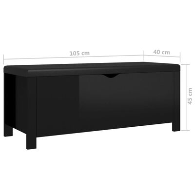 vidaXL Boîte de rangement coussin Noir brillant 105x40x45 cm Aggloméré