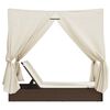 vidaXL Chaise longue double avec toit et rideaux marron r&eacute;sine tress&eacute;e