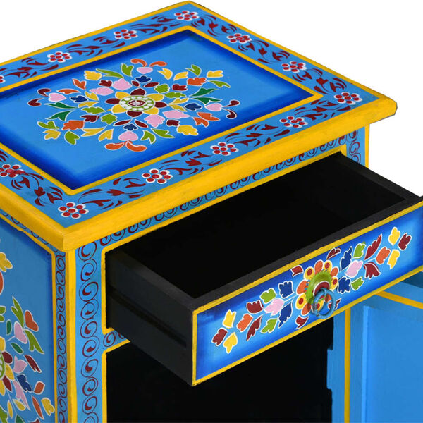 vidaXL Table de chevet Bois de manguier Turquoise Peinture &agrave; la main