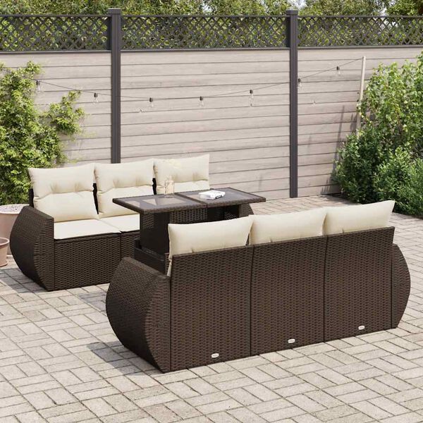 vidaXL Salon de jardin avec coussins 7 pcs marron r&eacute;sine tress&eacute;e