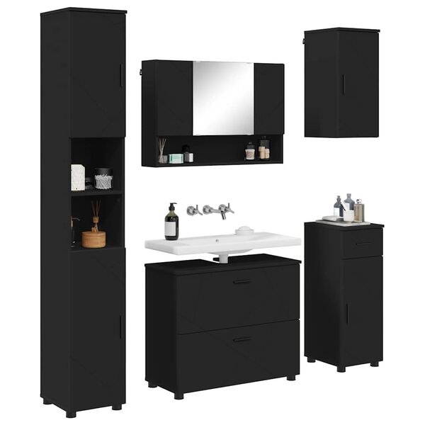 vidaXL Ensemble de mobilier de salle de bain avec tiroir 5 pcs Noir